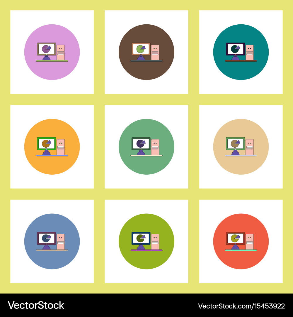 Flat icons set of business pie chart on computer vector image