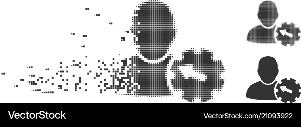 Moving pixel halftone user integration gear icon Moving pixel halftone user integration gear icon vector image