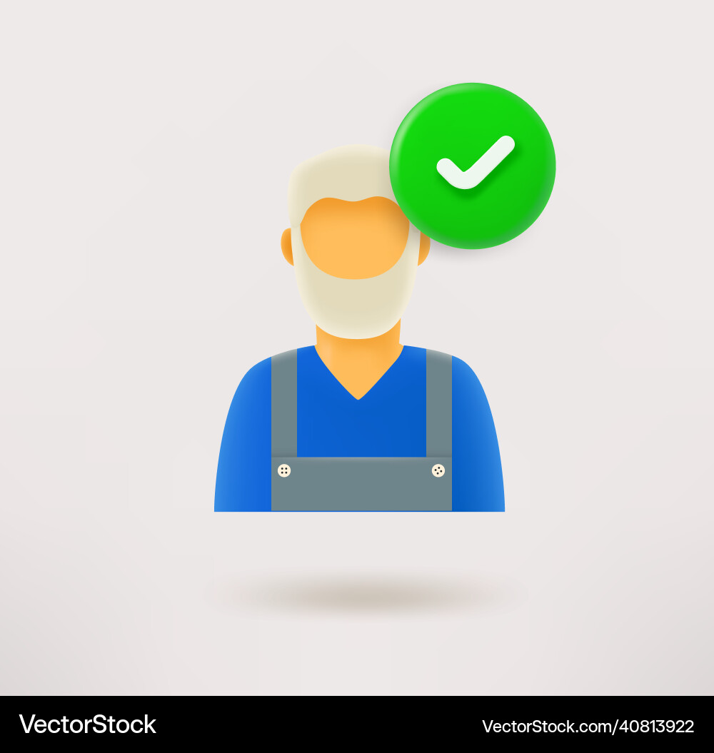 Old worker icon with checkmark 3d Vector Image
