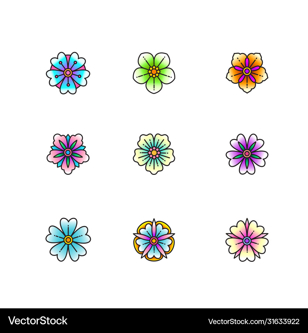 Set classic tattoo style flowers vector image