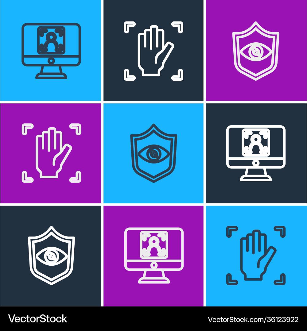 Set line face recognition shield eye scan Set line face recognition shield eye scan Vector Image