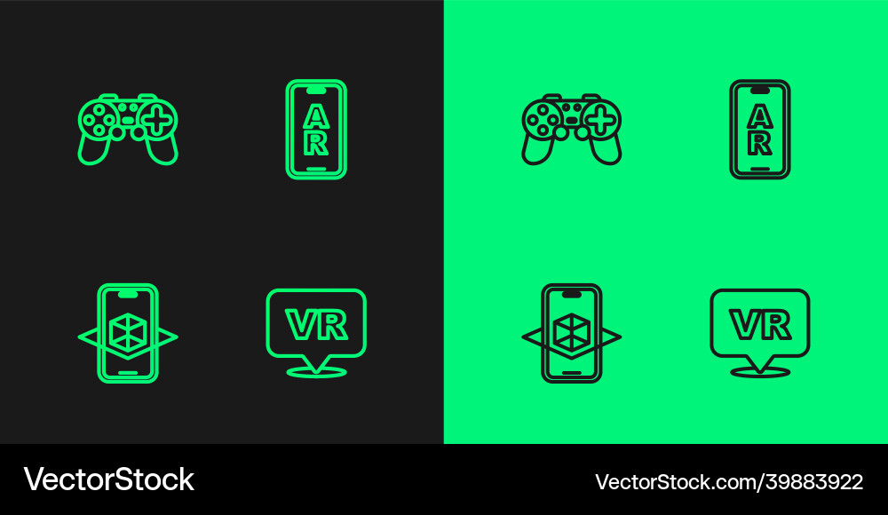 Set line virtual reality 3d modeling gamepad Set line virtual reality 3d modeling gamepad vector image