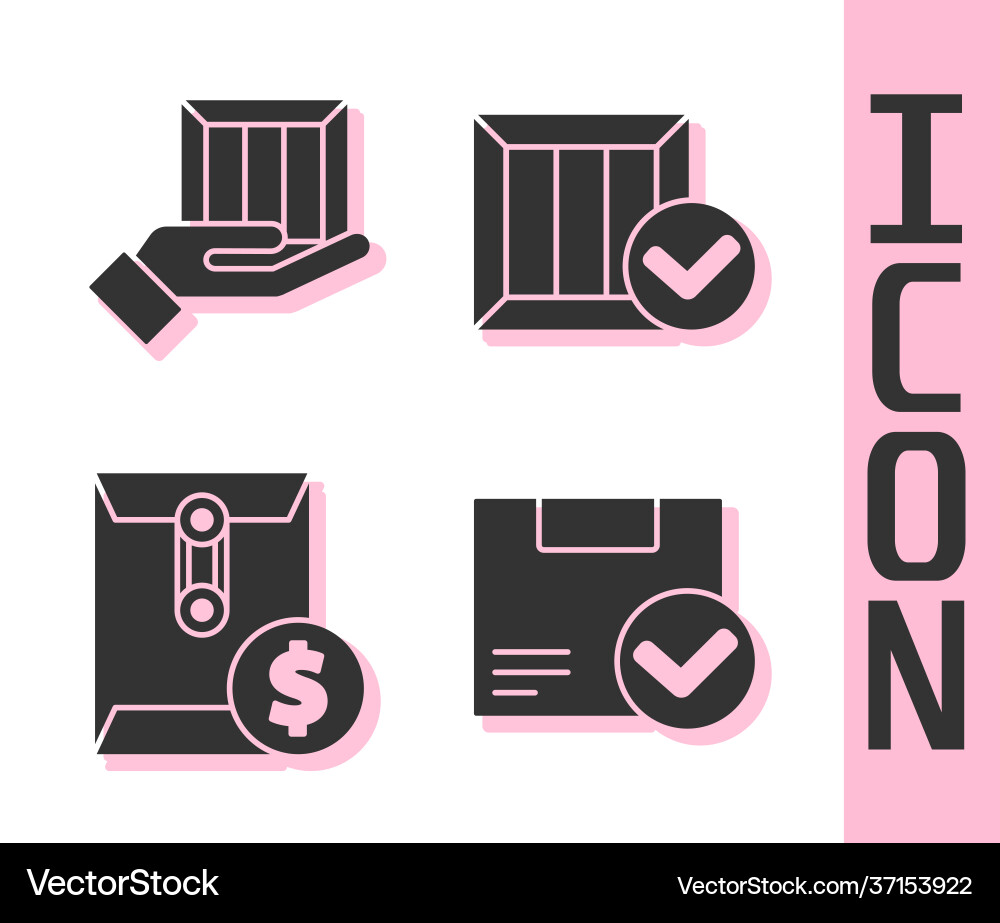 Set package box with check mark delivery hand Set package box with check mark delivery hand vector image