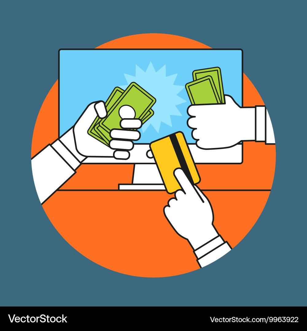 Shopping via internet connection simple line vector image