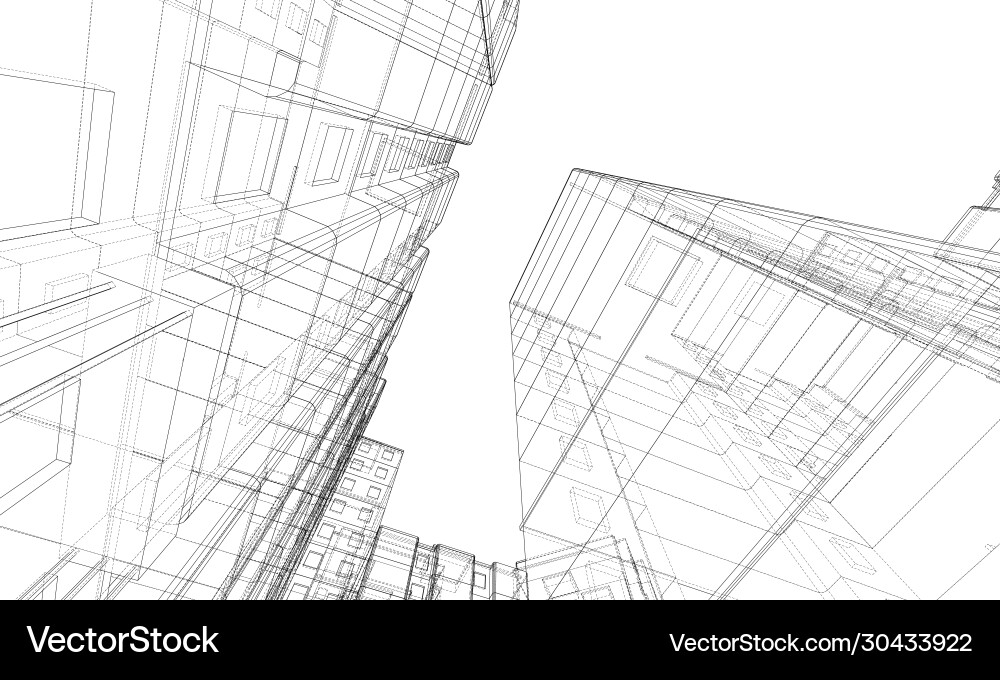 Wire-frame model a multi-storey building Vector Image