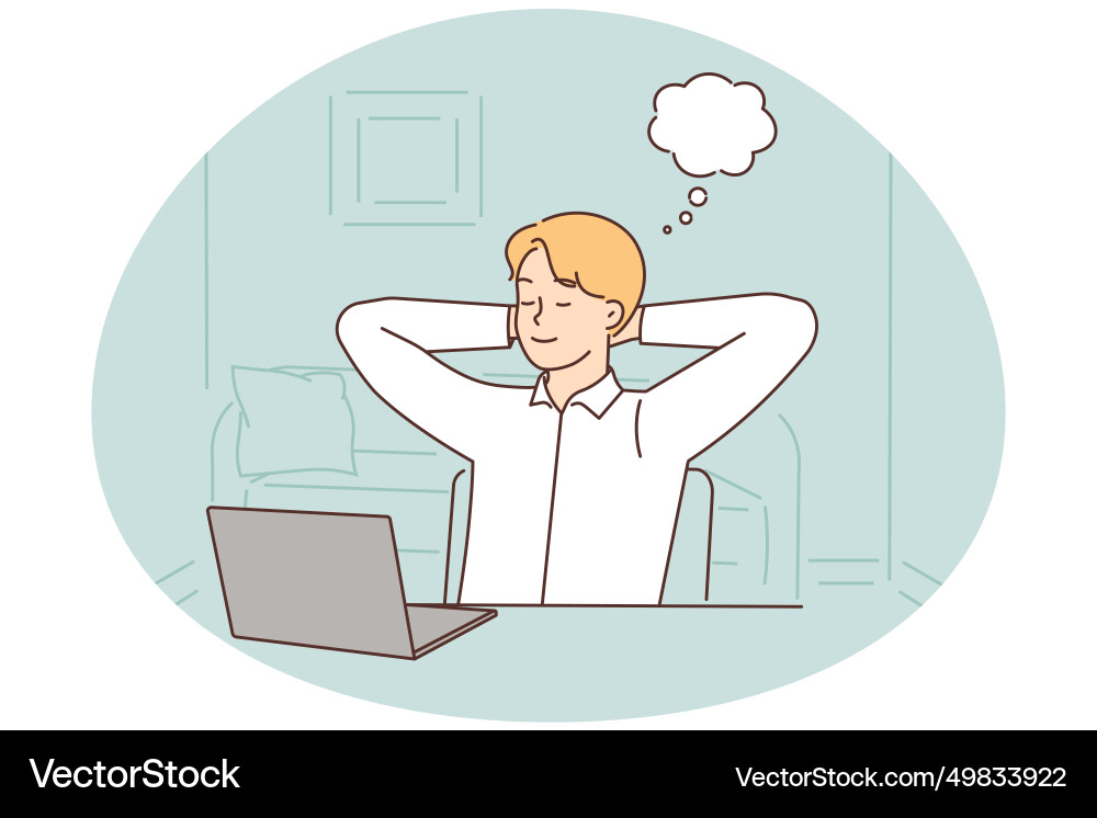 Young woman distracted from computer work dreaming Young woman distracted from computer work dreaming vector image