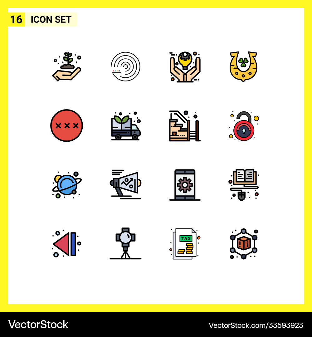 16 universal flat color filled lines set for web Vector Image
