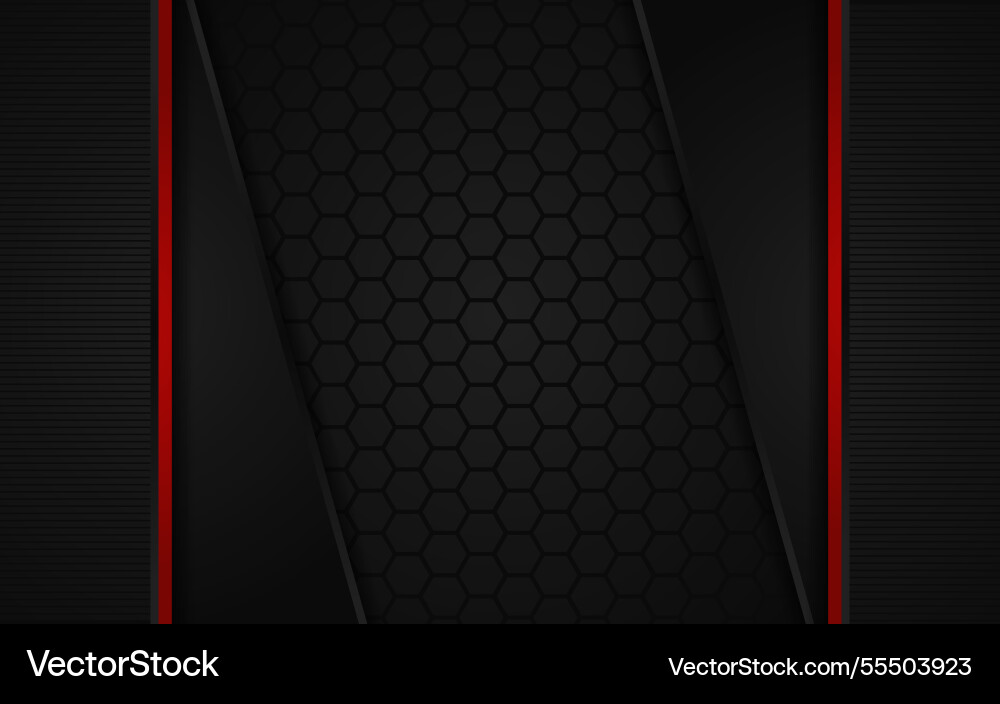 Abstract dark hexagon background with red line Vector Image