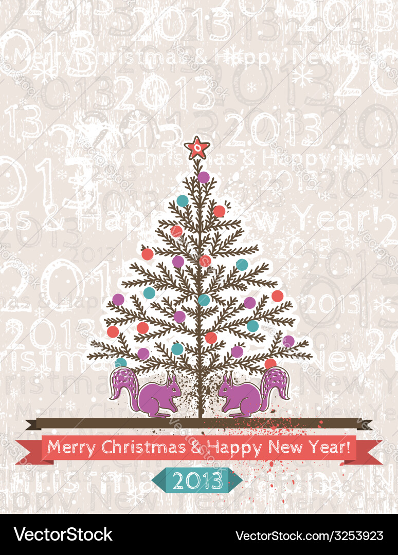 Background with christmas tree and two squirrels vector image