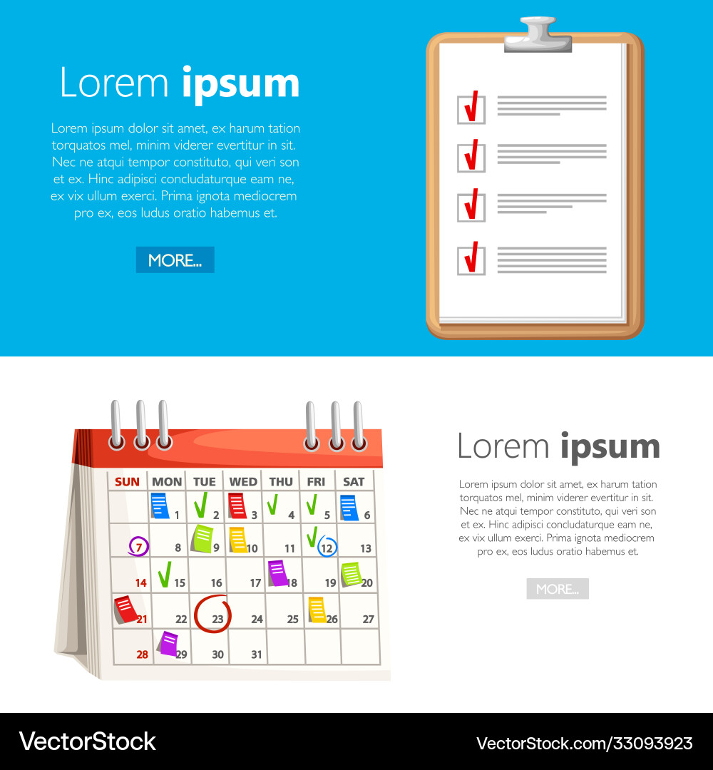 Calendar with marks and clipboard checklist notes Calendar with marks and clipboard checklist notes vector image