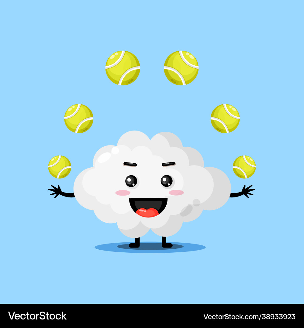 Cute cloud mascot playing tennis ball Cute cloud mascot playing tennis ball vector image
