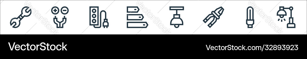 Electrician tools and line icons linear set Vector Image