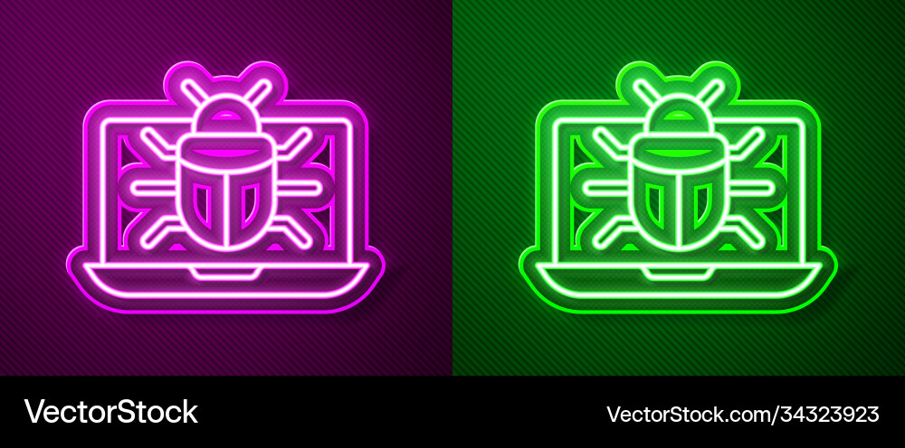 Glowing neon line system bug on monitor icon Glowing neon line system bug on monitor icon vector image