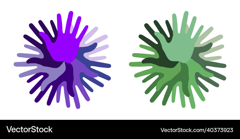 Hand print circle icon set handprint emblems Hand print circle icon set handprint emblems vector image