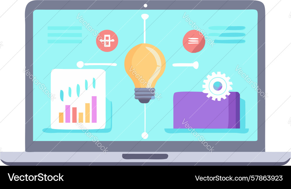 Laptop with graphs and charts data analysis Vector Image
