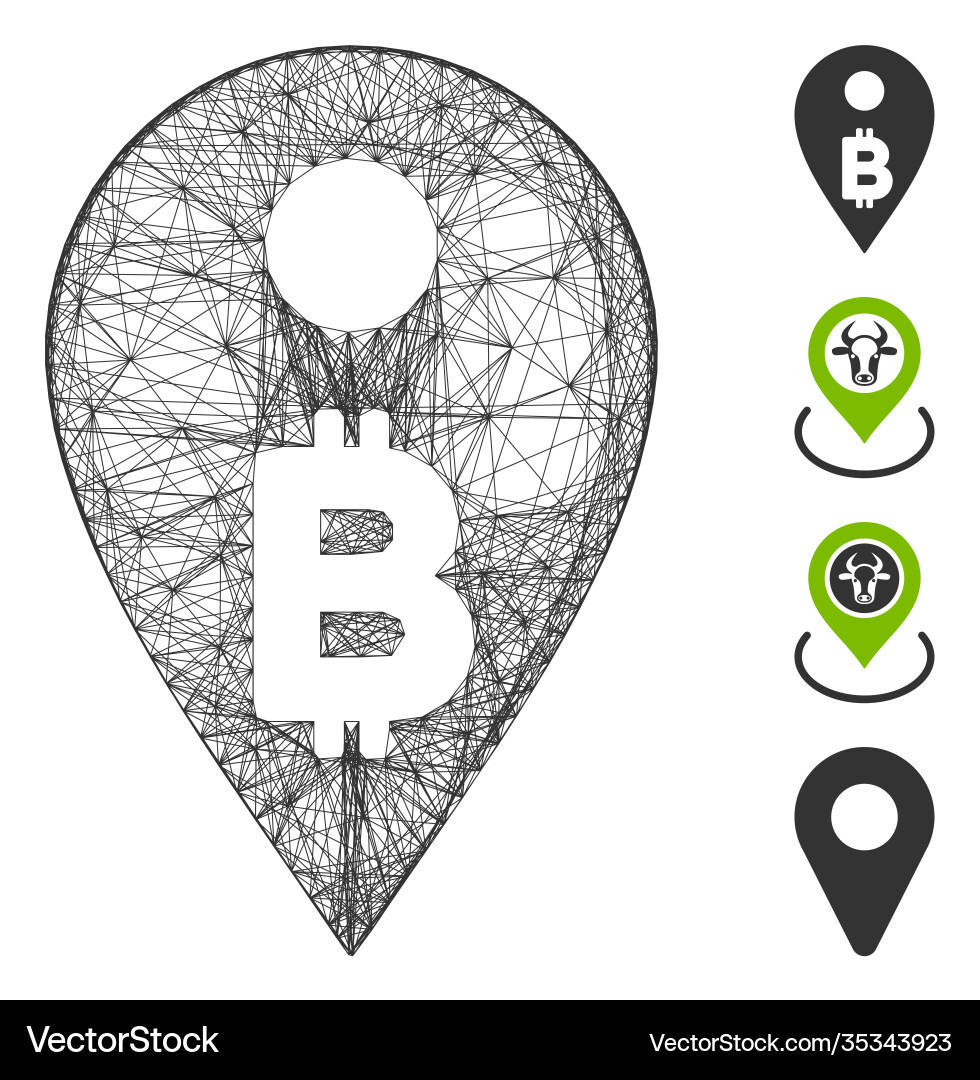 Linear bitcoin map marker mesh Linear bitcoin map marker mesh vector image