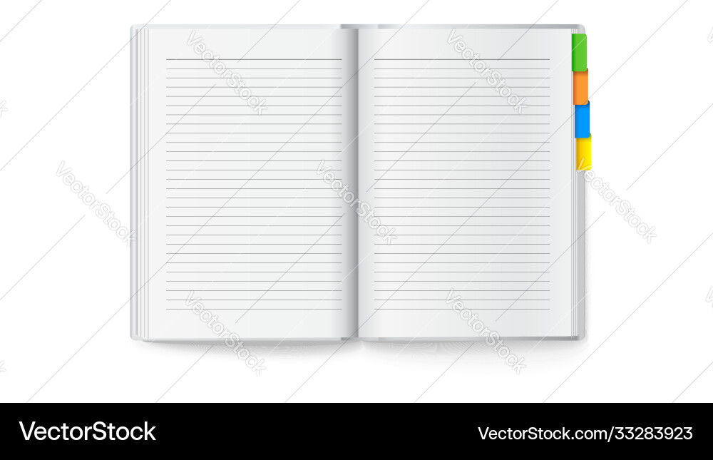 Opened notebook with colored bookmarks 3d Opened notebook with colored bookmarks 3d vector image
