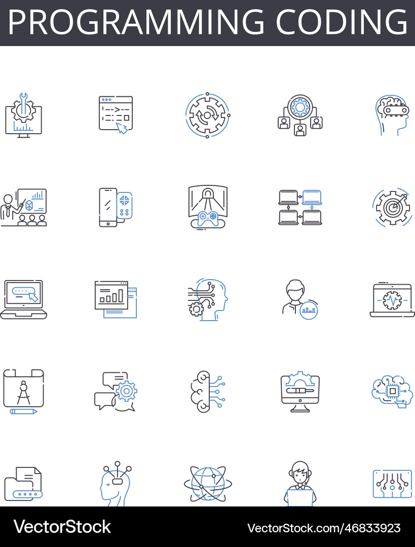 Programming coding line icons collection writing Vector Image