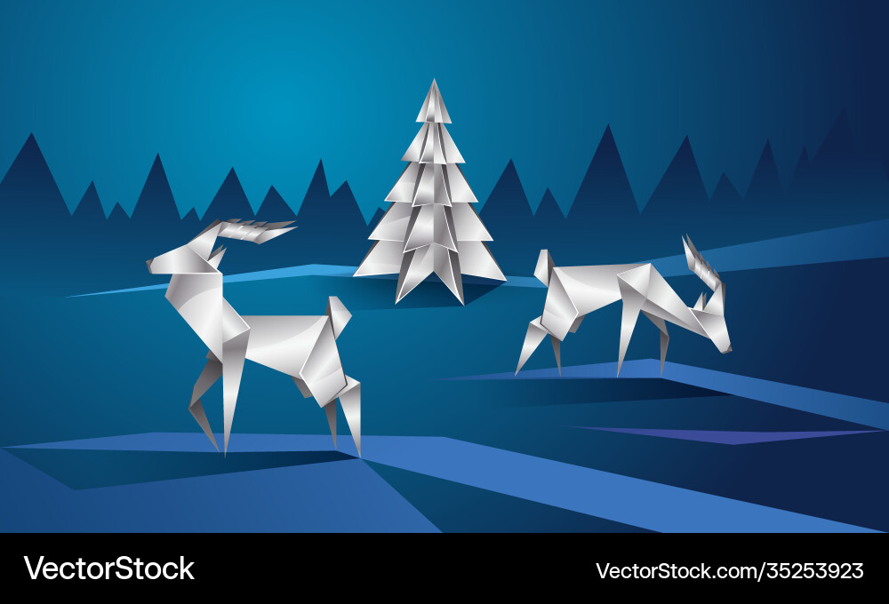 Reindeer and spruce metallic polygonal landscape Reindeer and spruce metallic polygonal landscape vector image