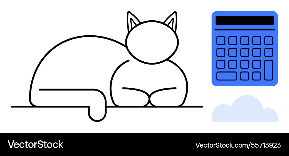 Relaxed cat lying near a calculator and minimal Relaxed cat lying near a calculator and minimal vector image