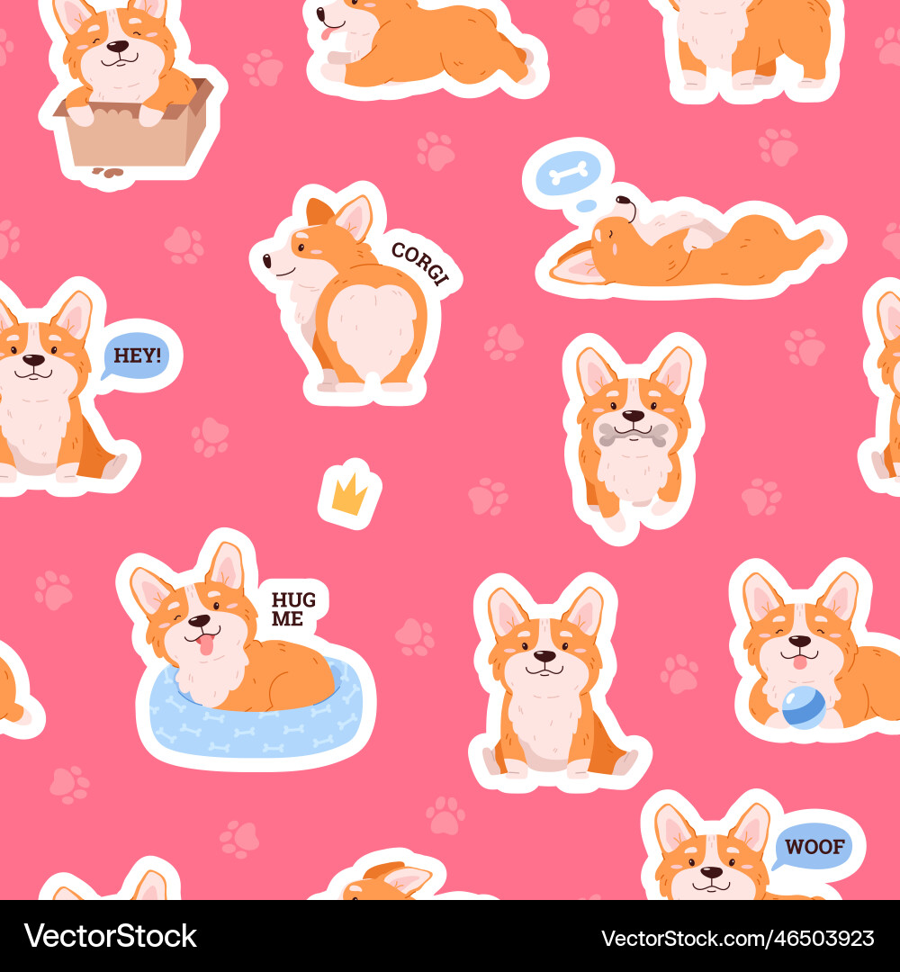 Seamless endless pattern design with corgi breed Seamless endless pattern design with corgi breed vector image