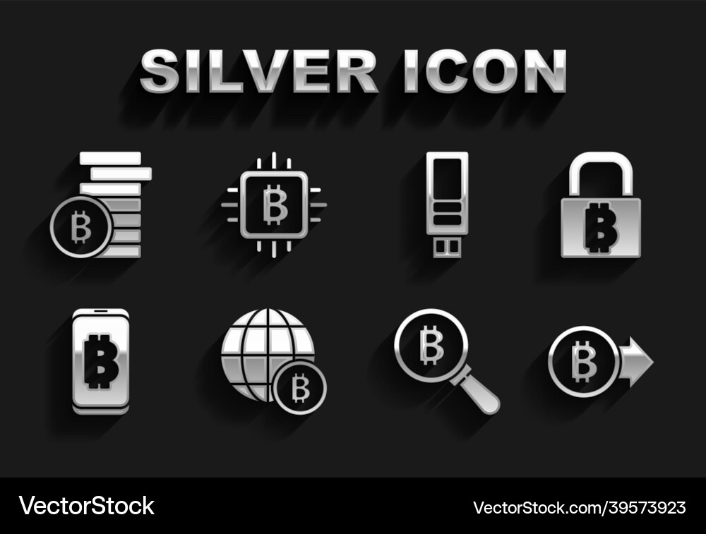 Set globe bitcoin lock with magnifying Set globe bitcoin lock with magnifying vector image