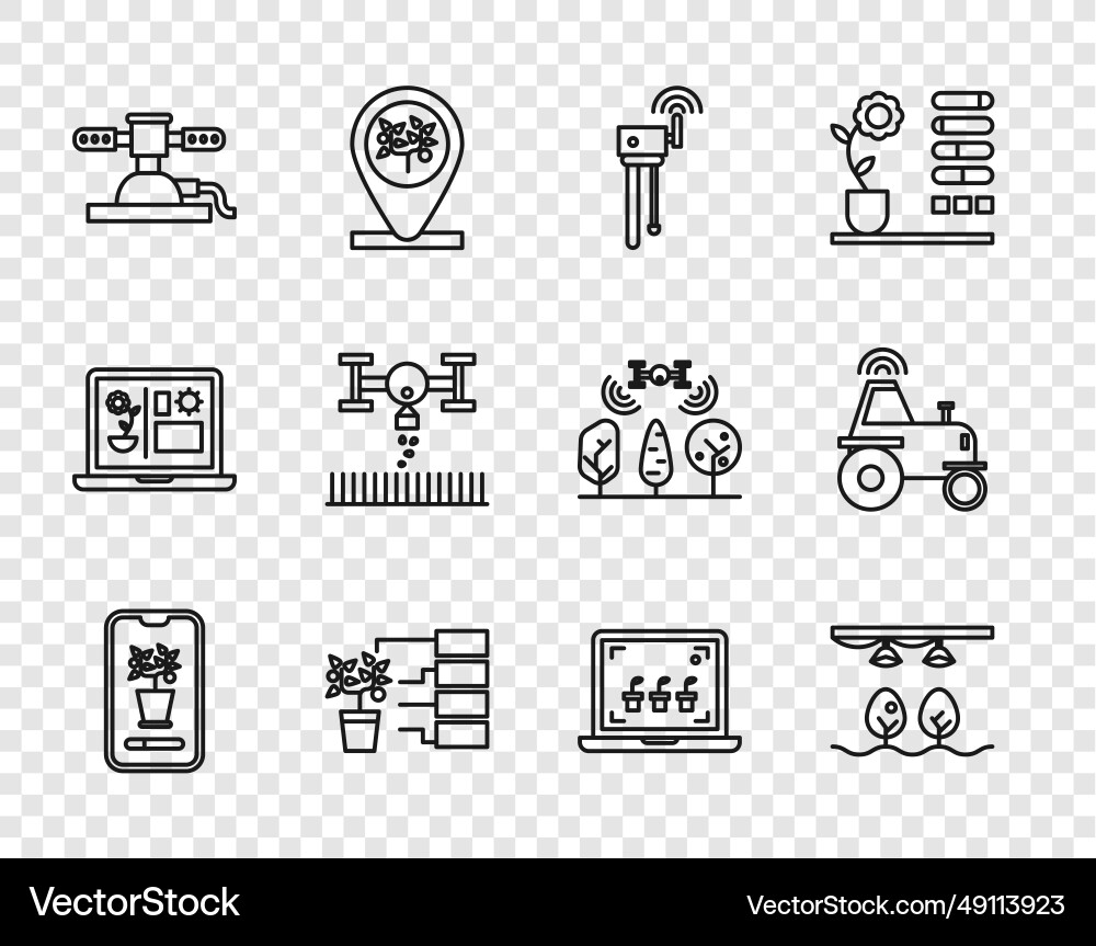 Set line smart control farming system with bulb Set line smart control farming system with bulb vector image