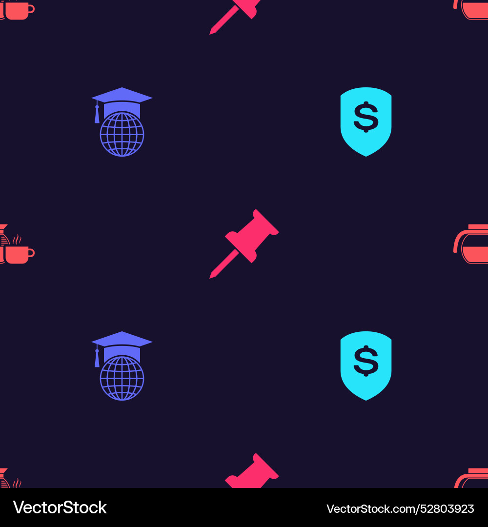 Set shield and dollar graduation cap on globe Set shield and dollar graduation cap on globe vector image