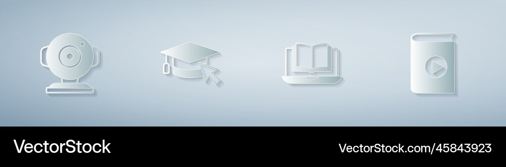 Set web camera graduation cap with cursor online Vector Image