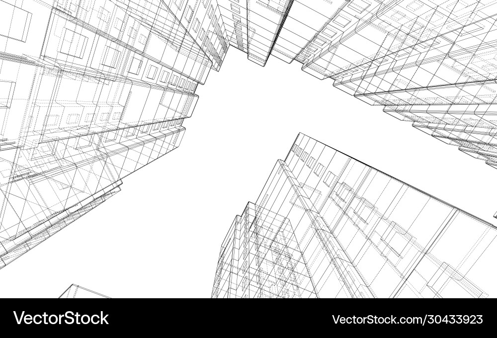 Wire-frame model a multi-storey building Vector Image