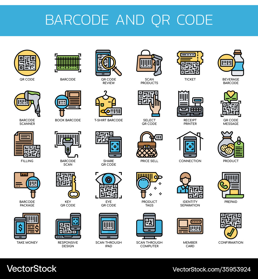 Barcode and qr code thin line pixel perfect vector image