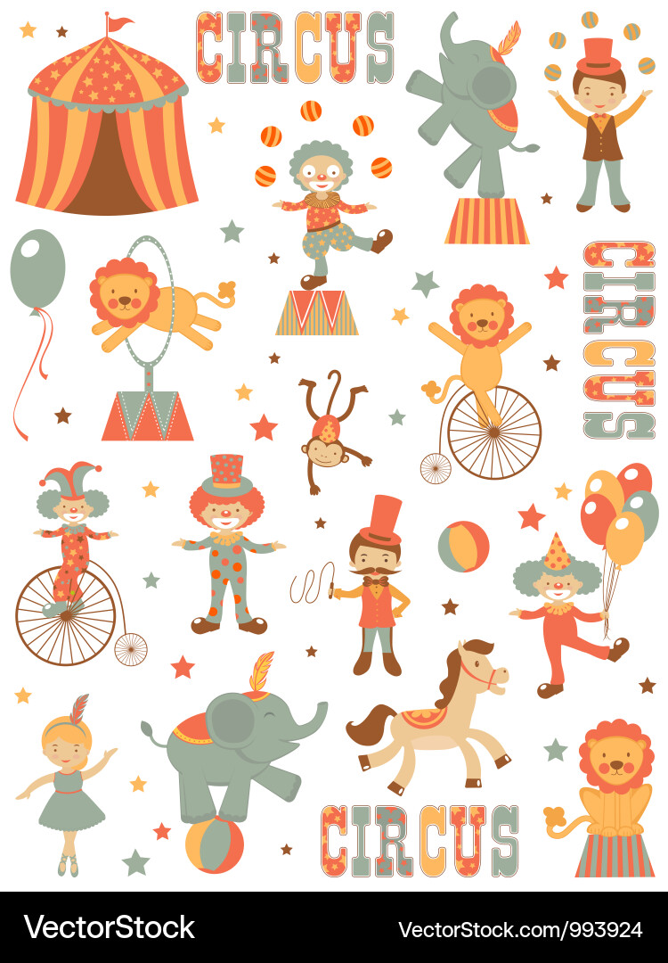 Colorful Circus Animals Vector Image