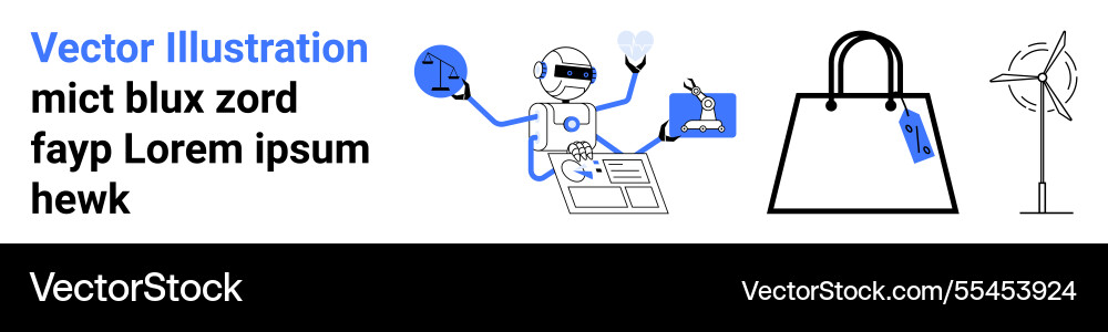 Futuristic robot multitasking with tech gadgets Futuristic robot multitasking with tech gadgets vector image