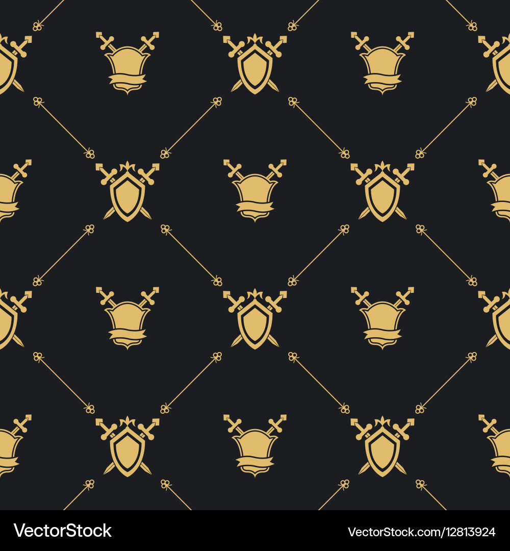 Golden Sword and Shield Pattern Vector Image