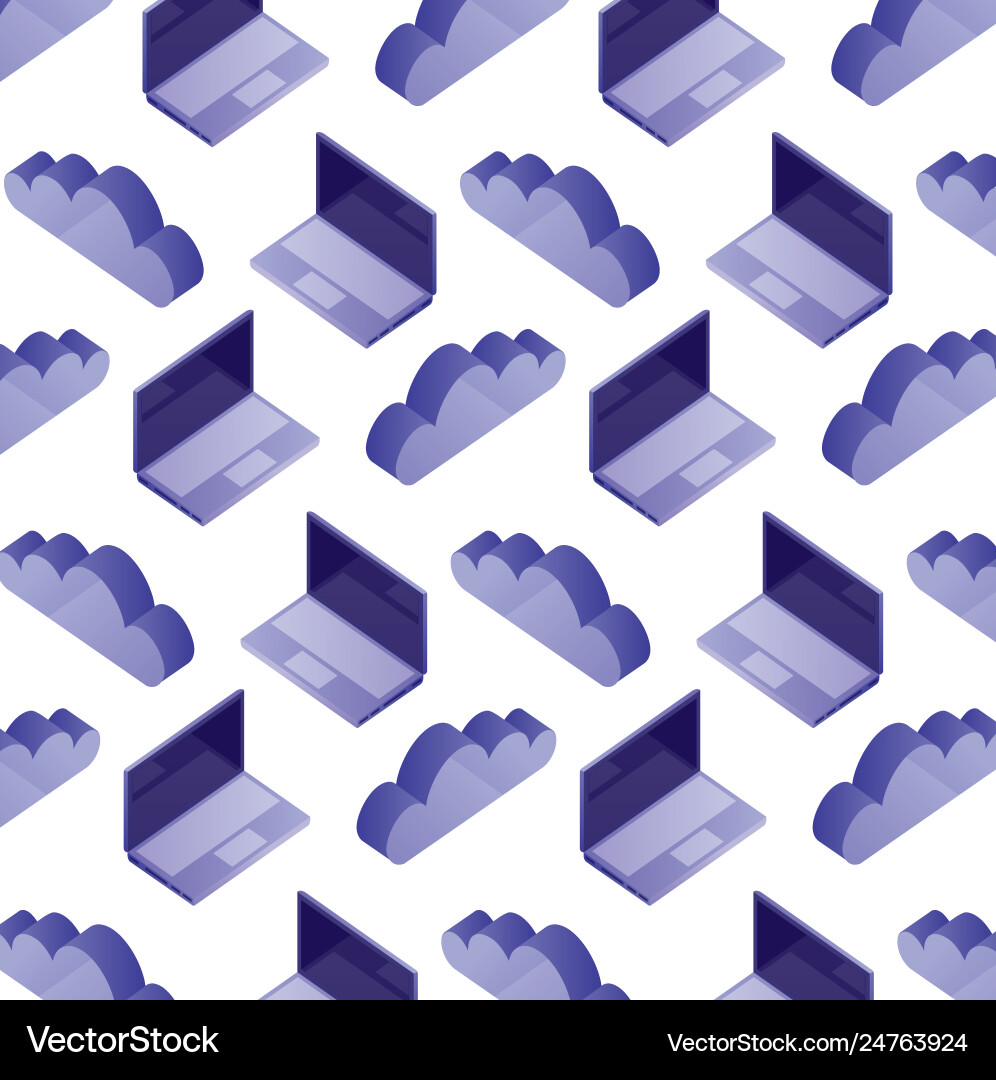 Laptop computer cloud storage data pattern vector image