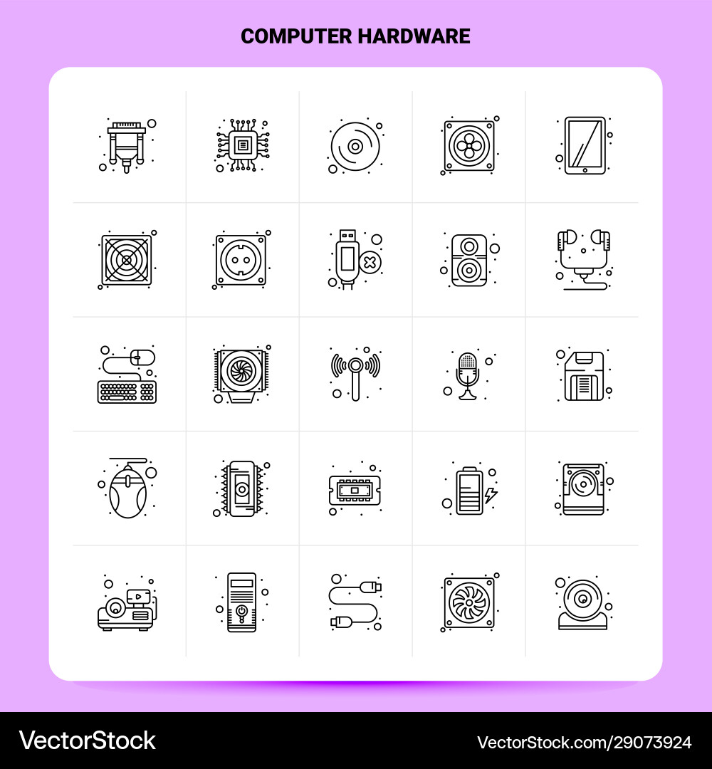 Outline 25 computer hardware icon set line style vector image