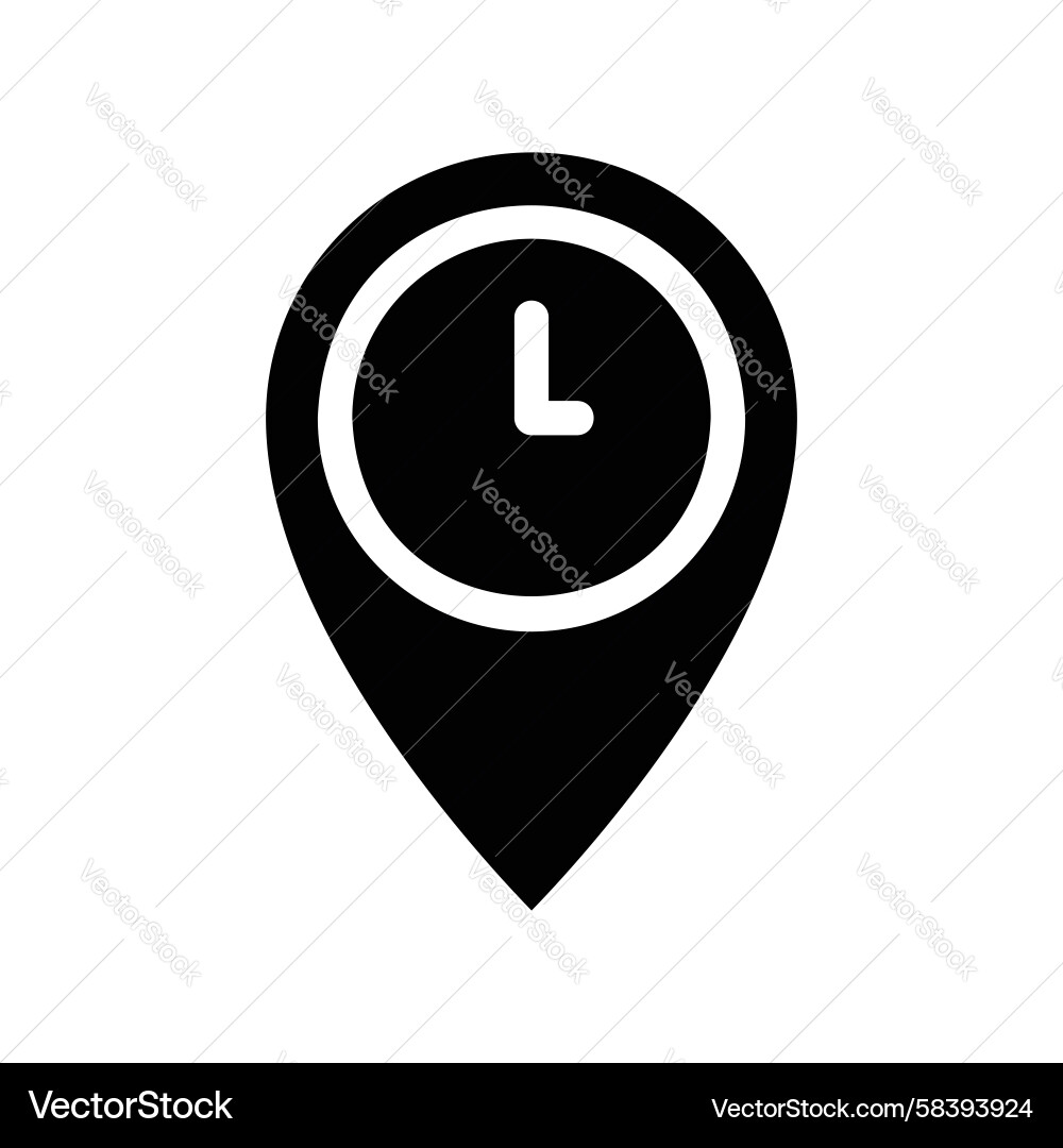 Outlined Map Pin with Clock Icon Vector Image