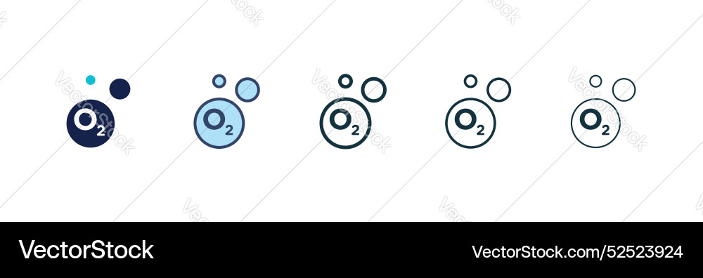 Oxygen o2 icon set black filled and outlined style Oxygen o2 icon set black filled and outlined style vector image