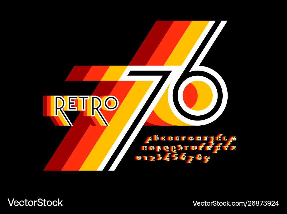 Retro Alphabet & Number Set - Colorful Style vector image