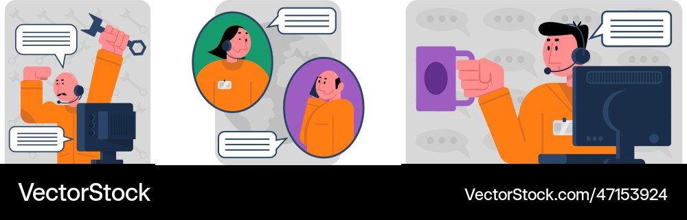 Set of online operators help to solve customer Set of online operators help to solve customer Vector Image