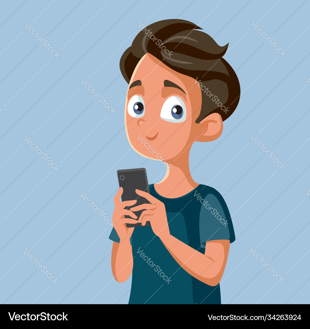 Teenager-Junge mit Smartphone Cartoon Teenager-Junge mit Smartphone Cartoon vektorbild