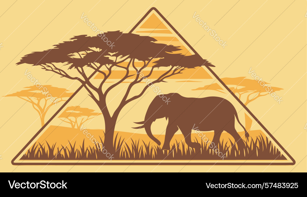 Abstract triangle frame with elephant and acacia vector image