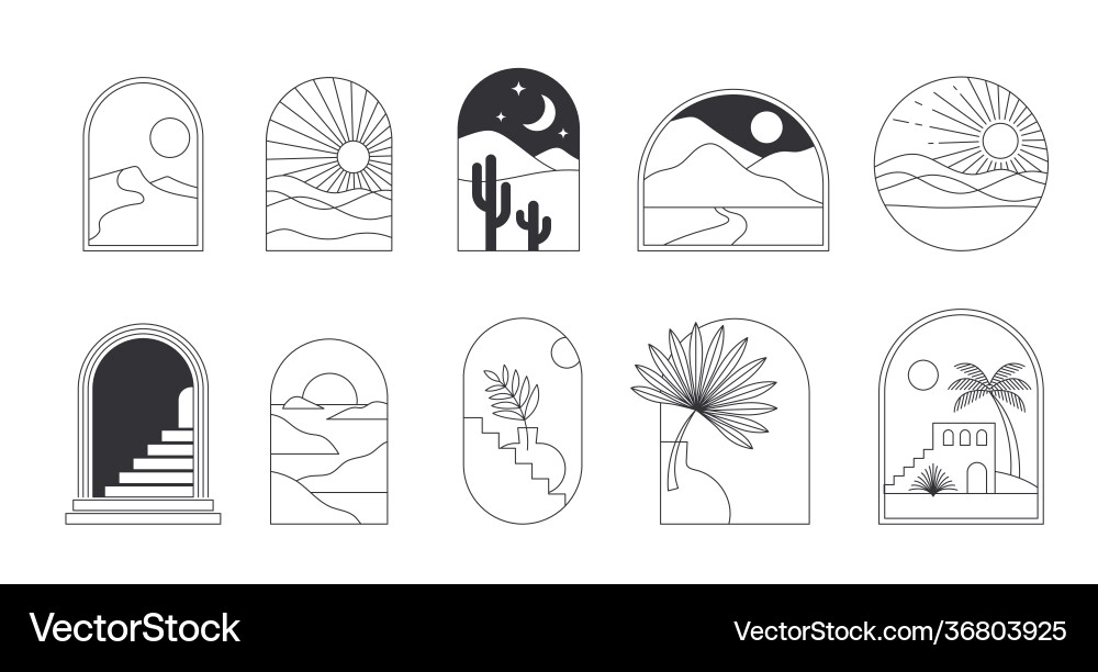 Bohemian linear logos icons and symbols