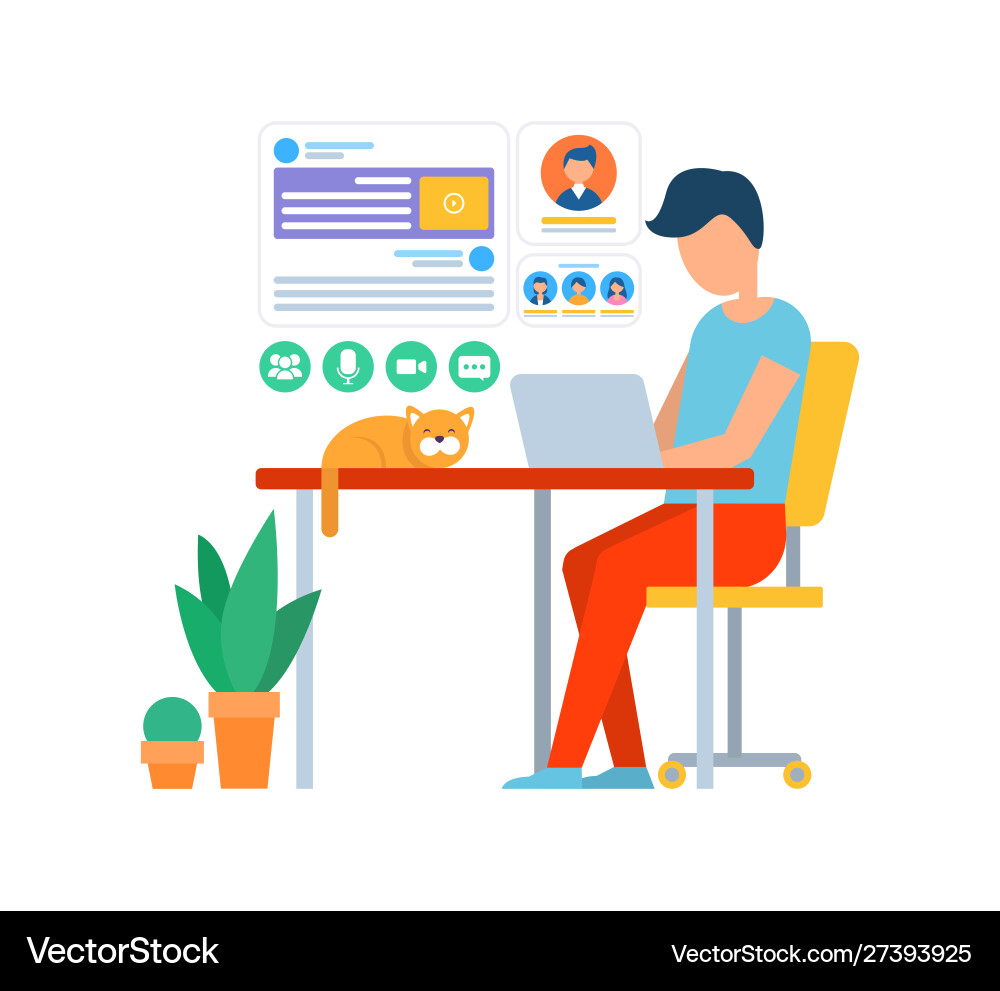 Freelancer working in office coder with laptop Vector Image