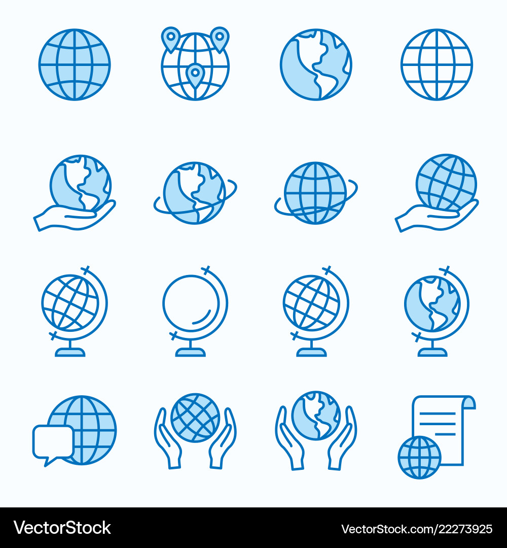 Globe flat line icon set Royalty Free Vector Image