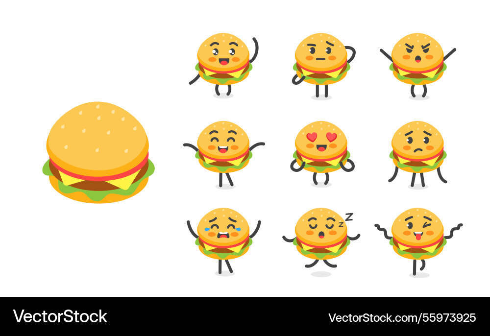 Hamburger funny character set of poses and emotion Vector Image