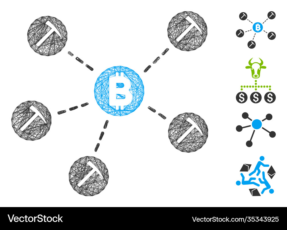 Linear bitcoin mining pool mesh Linear bitcoin mining pool mesh vector image
