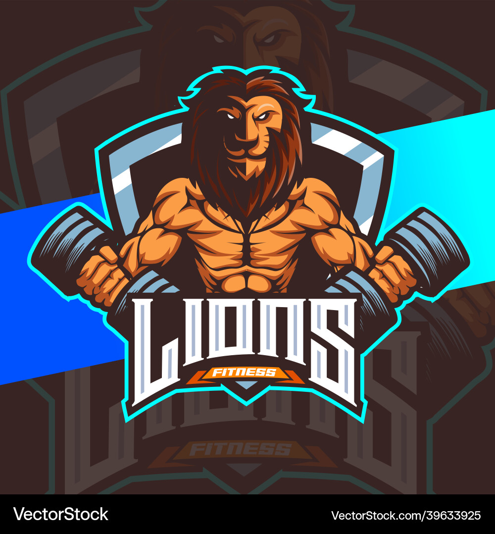 Lion Fitness Muskeltraining Maskottchen Esport Logo Lion Fitness Muskeltraining Maskottchen Esport Logo vektorbild