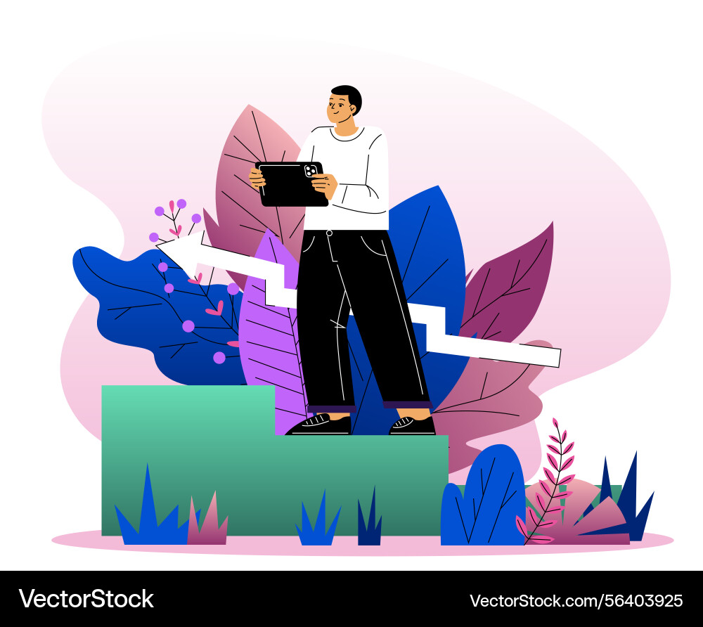 Man analyzing growth using tablet device Vector Image