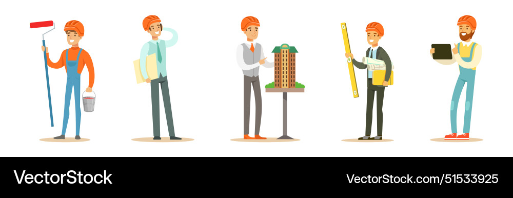 Man builder and engineer character in hard hat Vector Image